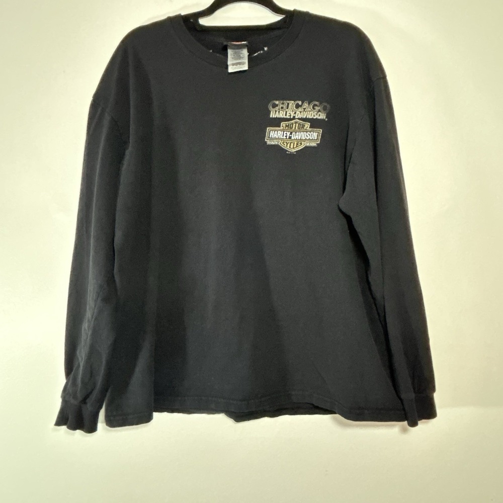 Vintage Harley Davidson Chicago T Shirt Black Long Sleeve Biker size XLarge Y2K
